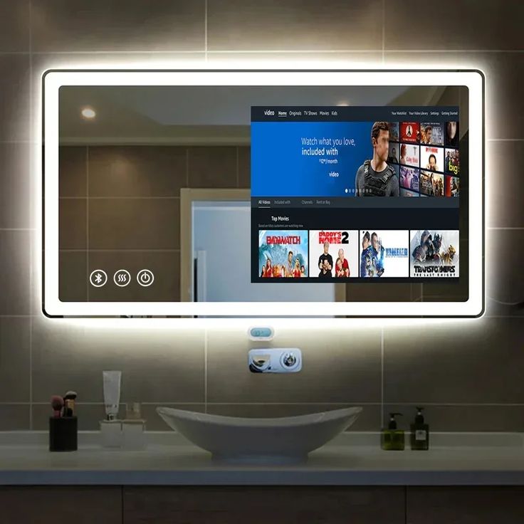 Miroir LED intelligent installé dans un espace moderne